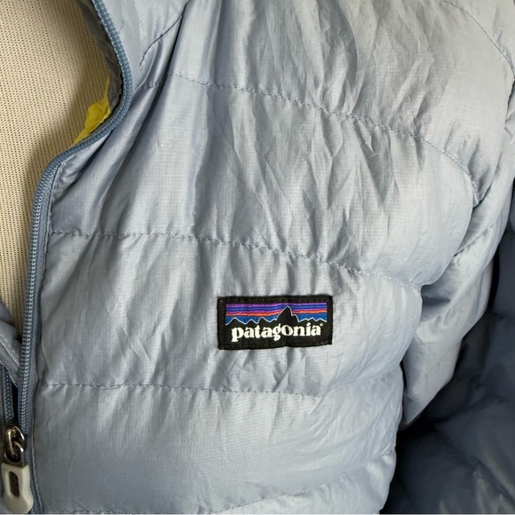 Patagonia Down Sweater Jacket  XL Light Blue Yellow Womens Zip Up FLAWED READ - Picture 2 of 12